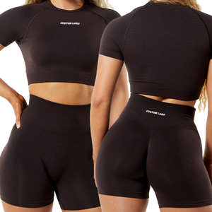 Pantalones cortos de gimnasio para mujer sin costuras personalizados de OEM pantalones cortos de entrenamiento con glúteos ajustados con logotipo personalizado para mujer Pantalones cortos de yoga sin costuras para gimnasio personalizados - Product Image 6