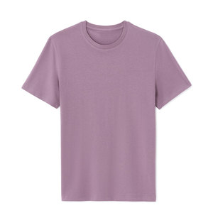 T-shirt en coton uni violet à manches courtes pour homme, coupe classique, col rond, style décontracté, jersey tricoté, couleur unie, coupe classique - Product Image 1