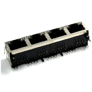 AWJ04883G1D0X8-129 haute Performance 4-Port 8P8C DIP Angle droit 13.1H Connecteur de prise modulaire Données de boîtier en cuivre plaqué or - Product Image 1