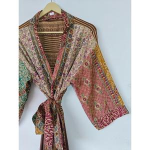 Indien Vintage soie Sari Kimono femmes Robe recyclé vêtements de plage fête Bikini couverture thermique robe de maternité pour les saisons d'été - Product Image 3