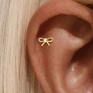 18K placcato oro S925 <span class=keywords><strong>argento</strong></span> forma di fiocco CZ Flat Back cartilagine <span class=keywords><strong>Piercing</strong></span> gioielli <span class=keywords><strong>per</strong></span> elica Tragus 1.2*6MM - Product Image 5