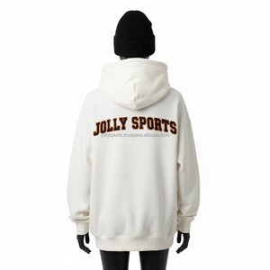 Sudadera con capucha de gran tamaño para mujer, tela de lana de algodón, Color crema, logotipo bordado personalizado, pulóver, Sudadera con capucha, sudaderas básicas para mujer - Product Image 2