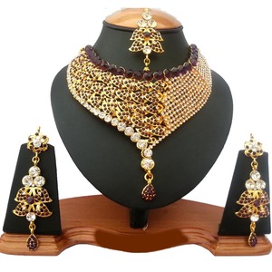 Vintage Crystal Rhinestone Zircon Imitation <b>Pearl</b> Flower Alloy Purple Wedding Jewelry <b>Set</b> <b>Necklace</b> Earrings Headpiece Gold - Product Image 1