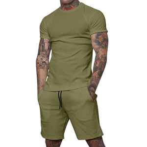 Ensemble short sportif 2 pièces pour homme été 2025, logo personnalisé tissé, 100 % coton, séchage rapide, ensemble short assorti personnalisé - Product Image 4