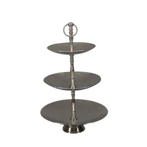 Support à gâteau luxueux à 3 niveaux en aluminium argenté poli, finition martelée, plateau de présentation de desserts, décoration pour mariage, hôtel, maison - Product Image 6