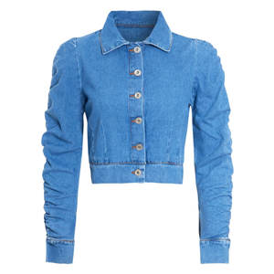 Hiver Automne Mode Femmes Taille 10 8 16 14 12 Manches Bouffantes Jeans Jacket Ladies Jean Crop Jackets Sky Blue - Product Image 5