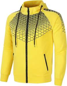 Men's Plus Size Winter Breathable Track Suit Set in <b>Yellow</b> Honeycomb Pattern Design Hooded Collar Sweat Suits From Pakistan - Product Image 2