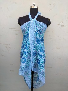 Custom Made Silk Screen Printed Sarongs Ideal for Beach Wear and Fashion Accessory Stores for Resale in Blue Floral Print - Product Image 6