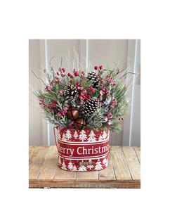 Cubo navideño de metal para decoración festiva del hogar con diseño rústico, perfecto para guardar adornos de piñas, regalos - Product Image 1