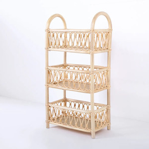 Cesta de pie de ratán natural, soporte de 3 niveles, respetuoso con el medio ambiente, precio barato, venta al por mayor - Product Image 1