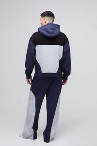 OEM Custom 2-Piece <b>Men's</b> Sporty <b>Jogger</b> Set <b>Navy</b> Oversize Hoodie Raglan Color Block Zipper Hoodie & Wide Leg Sweatpants Tracksuit - Product Image 6