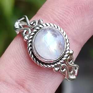 925 Sterling Silver Boho Statement Ring Rainbow Moonstone Turquoise Handmade June Birthstone Jewelry Perfect Gift for Her - Product Image 3