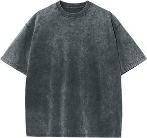 T-shirt en coton lavé à l'acide de qualité supérieure avec manches courtes au look délavé vintage et coupe décontractée confortable pour hommes et femmes - Product Image 1