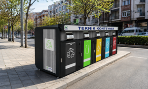 Fabricant turc TEKNIK KONTEYNER – Ensemble de 5 poubelles de recyclage autoportantes en acier inoxydable écologique de 1100 L - Product Image 2