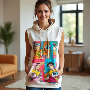 Cropped Women's Pullover Sleeveless Hoodies Workout Fitness Wear Sublimation <b>Shorts</b> Sleeveless Hoodie Ladies - Product Image 1