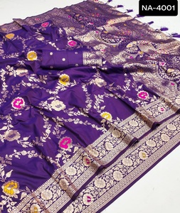 Saris de seda Banarasi indio, ropa de fiesta elegante de primera calidad, hermoso trabajo de tejido, precio al por mayor para indio pakistaní - Product Image 1