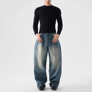 Jeans de Mezclilla Personalizados para Hombre, Talla Grande, Pierna Ancha, Corte Recto, Lavado Vintage, Azul Clásico, Cintura Alta, Estilo Hip Hop Urbano - Product Image 1