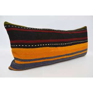Traditional 16x36 Inch <b>Orange</b> Striped Wool Eco Friendly Non-Slip Removable Washable <b>Pillow</b> Comfortable Warm Hand Woven Bedding - Product Image 3