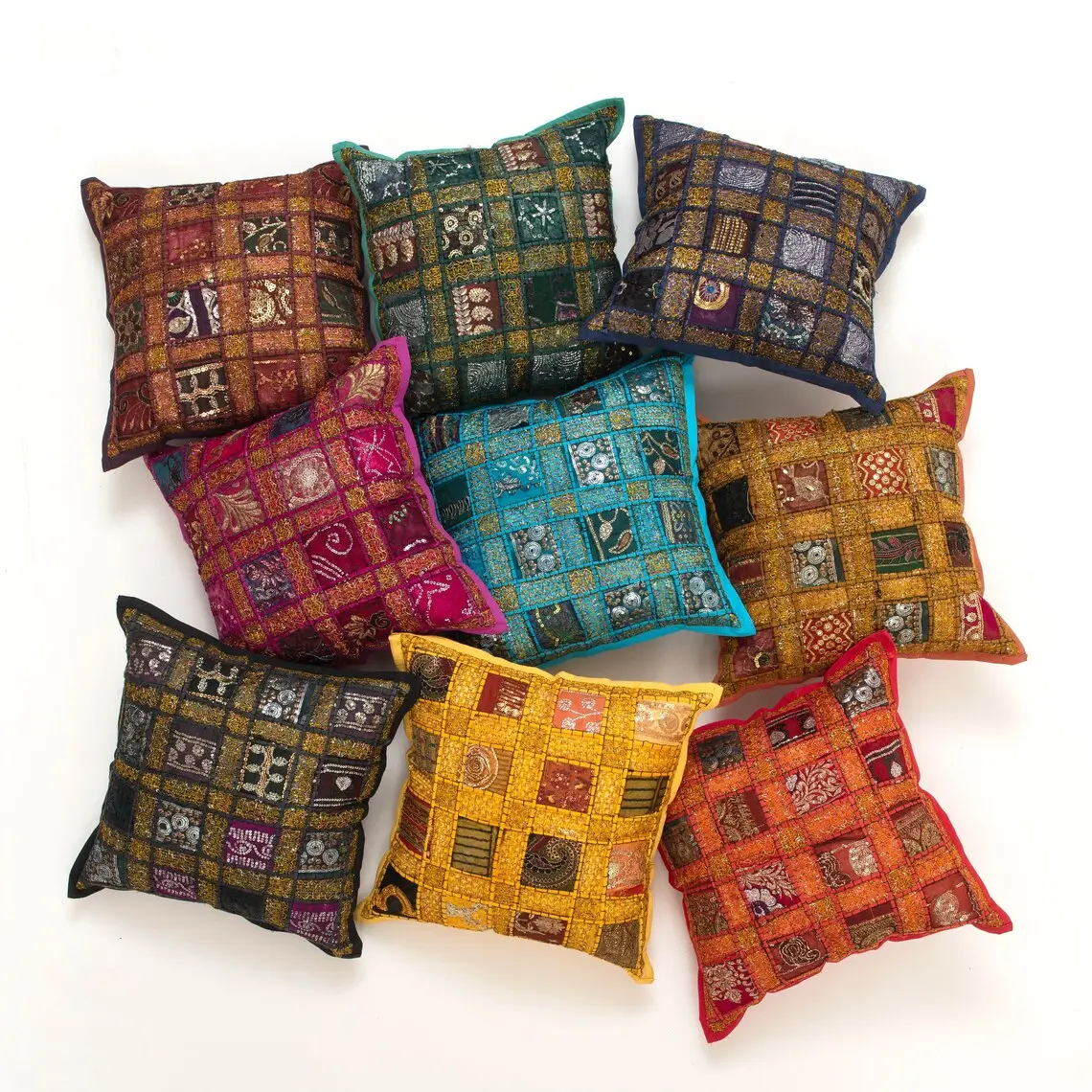 Traditional Handmade Decorative Cushion Covers, Patchwork Beautiful Ethnic Embroidery Pillow Cushion Cover