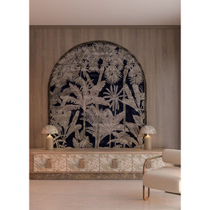 Alfombra Aurelia Azul Hecha a Mano de Lana y Viscosa, 10 mm de Grosor, con Patrones Florales y Rayados para Sala de Estar o Pasillo -Tra-15190 - Product Image 5