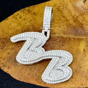 Colgante Personalizado con Letra, Incrustaciones de Moissanita VVS de Corte Brillante, Plata de Ley 925, Chapado en Rodio, Estilo Hip Hop, Unisex, para Ella, para Fiestas - Product Image 2