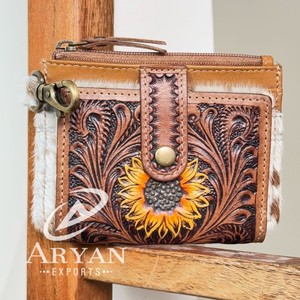 Monedero de Cuero de Vaca Genuino, Cartera Portátil Personalizada de Diseñador Vintage, Tarjetero Corto - Product Image 1