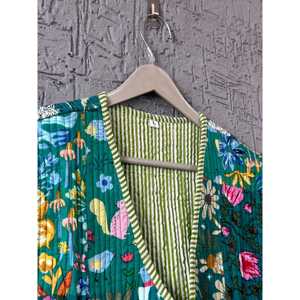 Women's Floral <b>Quilted</b> Vest Bohemian Style V-Neck Reversible Outer Wear Printed Polyester <b>Wadding</b> Green Pattern - Product Image 3