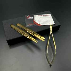 Pince à sourcils plaqué or avec logo personnalisé en acier inoxydable pointes obliques pince à sourcils avec ciseaux à cils à ressort - Product Image 4