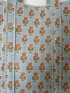 Sky Blue Eco-Friendly Large Floral Print Women's Tote <b>Bag</b> Beautiful Indian Cotton Quilted Daily Shopping <b>Travel</b> Open Closure - Product Image 6