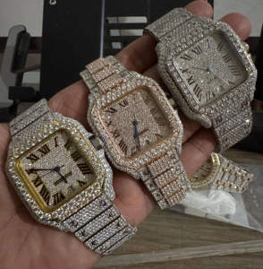 Relojes de diamantes de lujo de 41mm de alta calidad VVS Baget Diamond on Belt Moissanite Watch Iced Out para hombres de la India - Product Image 4