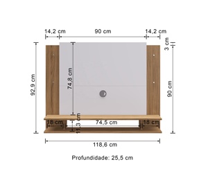 Meuble TV de style moderne JANAINA en bois, mobilier de chambre et de salon de style farmhouse, en panneaux de particules, couleur naturelle/blanc, design brésilien - Product Image 3