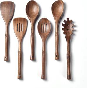 Venta al por mayor hecho a mano de 6 piezas de madera natural de mango largo cucharas espátulas utensilios de cocina para cocinar y manualidades - Product Image 1