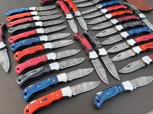 Nordic Forge Industrial Grade Damascus Steel EDC <b>Folding</b> <b>Knives</b> Wood Handle Pocket <b>Knives</b> Lot Leather Sheath OEM <b>Knives</b> - Product Image 2