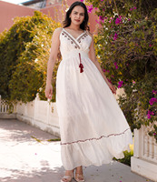 Robe longue de soirée pour femme en viscose brodée de luxe léger, style estival, avec bretelles spaghetti et volants