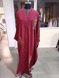 Kaftan Abaya traditionnel marocain musulman, robe islamique, perles de pierre bleues, manches longues, maxi, travail artisanal, matière nylon polyester - Product Image 4