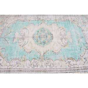 Alfombra de 5.7x8.3 pies, Alfombra Turca, Alfombra Vintage de Lana Azul con Rayas - Product Image 4