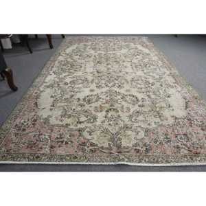 พรมตุรกี ขนาด 5.4x9.1 ฟุต พรมวินเทจ สีเขียวชมพูลายจุด พรมขนสัตว์ - Product Image 3