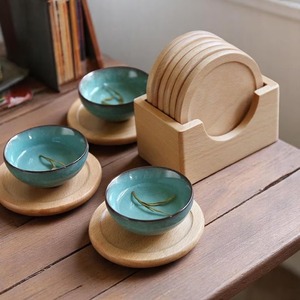 Posavasos de madera Natural personalizado al por mayor, forma cuadrada redonda, roble, haya, bambú, Acacia, nogal, posavasos para té, café, bebida, uso en Mesa - Product Image 5