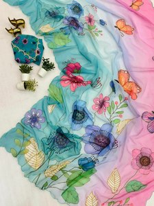 Beautiful Soft <b>Star</b> Georgette Silk Quick Dry Party Wear <b>Mirror</b> Work Saree Collection for Graduation - Product Image 4