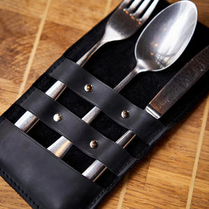 Porta Cubiertos de Cuero de Grano Completo Ecológico de Lujo para Restaurante, Organizador de Cubiertos Vintage, Almacenamiento de Cubiertos LRCH-0018 - Product Image 1