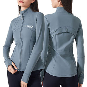 เสื้อแจ็กเก็ตมีซิปสำหรับเล่นกีฬาทรงสลิมฟิตของผู้หญิงสำหรับฤดูใบไม้ร่วงชุดเล่นโยคะและใส่วิ่งฟิตเนสพร้อมโลโก้ด้านหน้า - Product Image 1