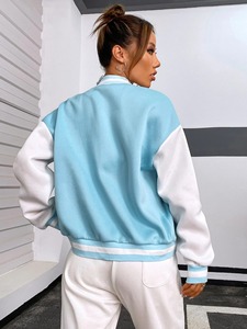 Chaquetas Universitarias Personalizadas con Logotipo de Chenilla para Mujer, Cuerpo de Lana, Mangas de Cuero, Transpirables, de Algodón, al por Mayor - Product Image 2