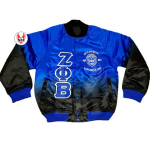 Sorority Zeta Phi Beta <b>Applique</b> <b>Letters</b> Silk Satin Knitted Flexible Bottom Sublimation Lined Bomber Jacket Paraphernalia - Product Image 4