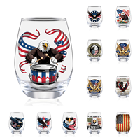 Vente en gros de gobelets à vin sans pied en verre transparent de 12 oz, personnalisés, avec drapeau souvenir du 250e anniversaire des États-Unis, pour le 4 juillet