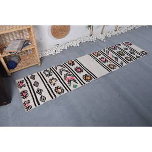 พรมปูพื้นแบบคลาสสิคสไตล์ตุรกีวินเทจ1.9 x 7.9ft สีขาวโบฮีเมียนวัสดุขนสัตว์ออกแบบเย็บปะติดปะต่อกันด้วยลาเท็กซ์สำรองสำหรับวัยรุ่น - Product Image 2