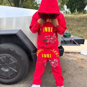 Ensemble de survêtement à capuche et de jogging en coton personnalisé de haute qualité pour hommes pulls à capuche surdimensionnés pantalons de survêtement délavés ensemble de 2 pièces pour hommes - Product Image 1