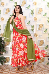 Vestidos Anarkali de verano étnicos indios para mujer Faux Georgette estampado Digital Slim Fit secado rápido para fiesta de boda y festivales - Product Image 2