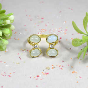 Wholesale 92.5 Sterling Silver Handmade <b>Statement</b> <b>Ring</b> with Aqua Chalcedony Gemstone Oval Cut Rhodium Plating Fine Fashion Jewelry - Product Image 5