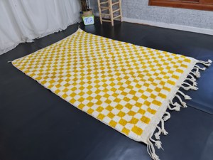 2025 Top Trending Custom Beni Ourain Alfombra amarilla Alfombra de comedor hecha a mano marroquí Alfombra de invierno a cuadros de proveedor mayorista - Product Image 4