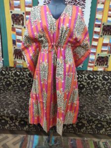 Indian Cotton <b>Kaftan</b> with Tiger Print Hippie Style Maxi Dress for Women <b>Plus</b> <b>Size</b> Tunic Natural Waistline Party Wear Outfit - Product Image 2